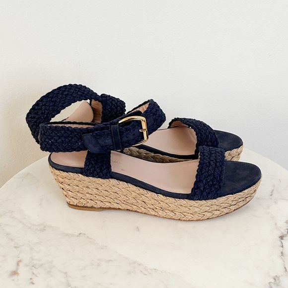 NEW Stuart Weitzman Alex Espadrille Low Wedges Midnight Blue Size 10 - Picture 9 of 11